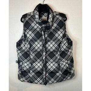 Eddie Bauer Goose Down Puffer Vest Womens XXL Black White Plaid Quilted D3056209